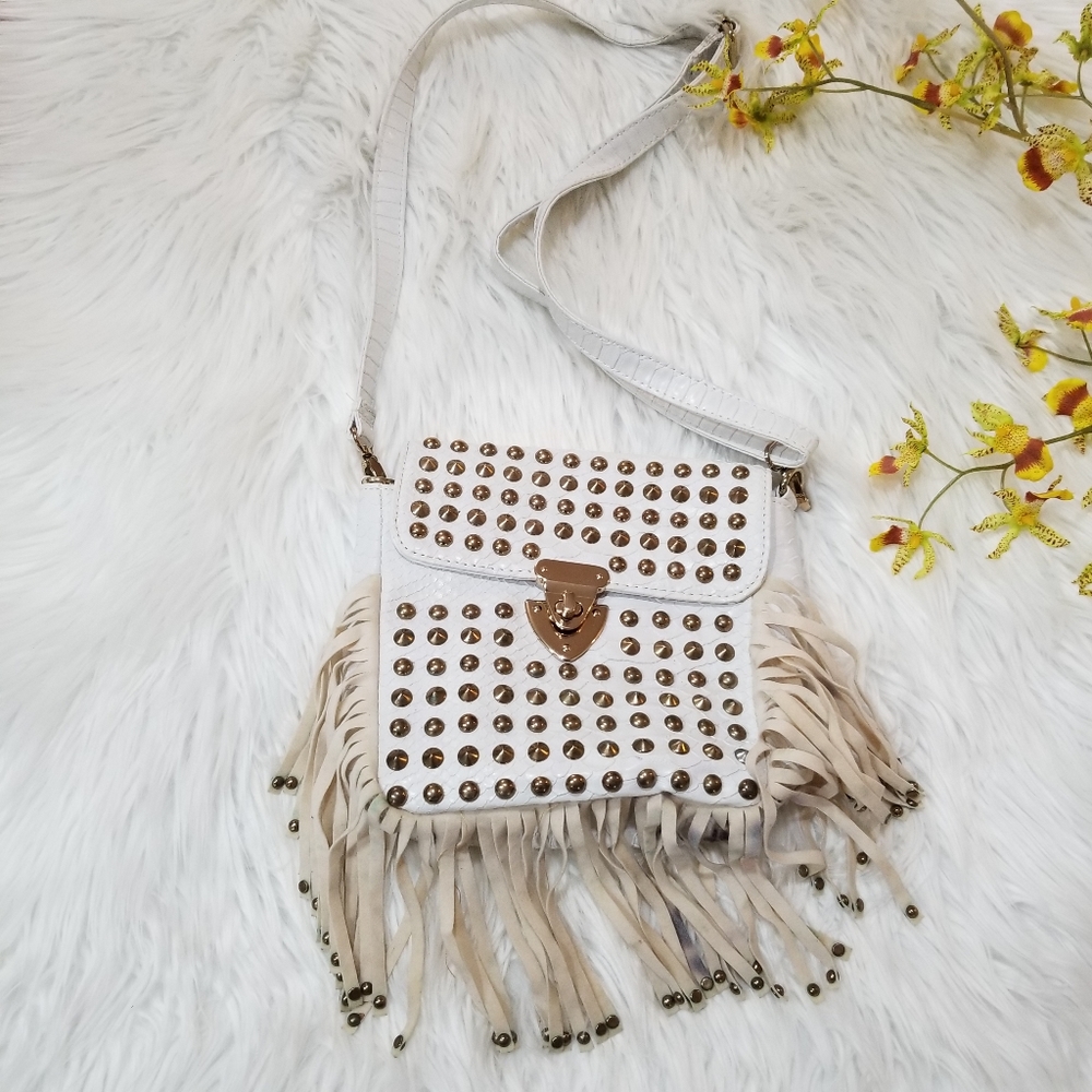BEBE Croosbody Bag White Color With Golden Studs, Golden hardware...